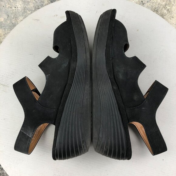 Clarks Women's Size 9.5M Reely Juno Black Leather 3 Strap Wedge Heel Sandals - Picture 10 of 16